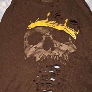 Brown Tank Top with Skull and Gold Crown Design